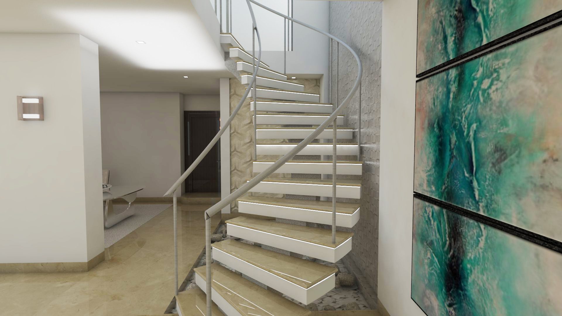 Escalera interior de vivienda unifamiliar — render 1