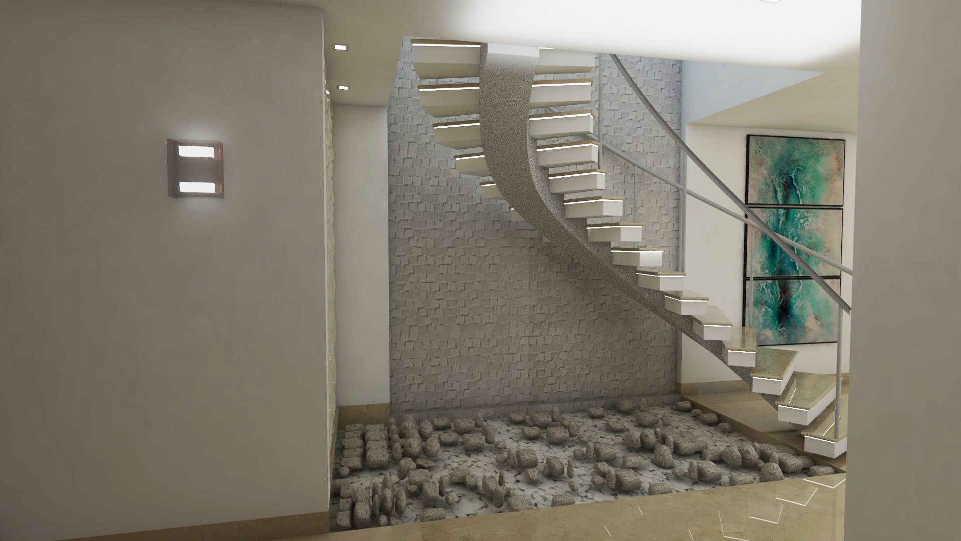 Escalera interior de vivienda unifamiliar — render 2