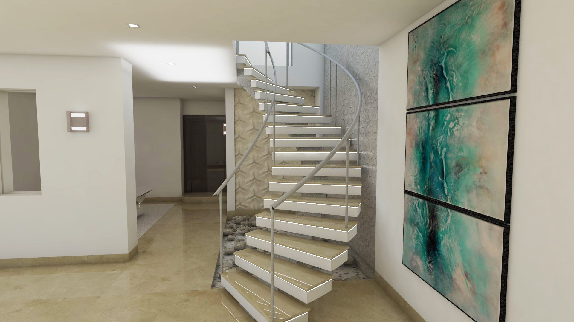 Escalera interior de vivienda unifamiliar — render 4